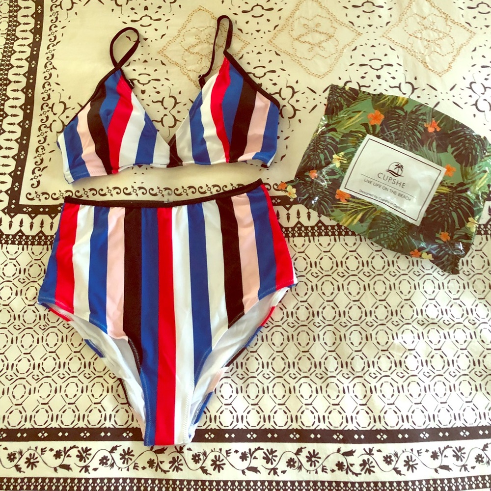 Striped high waist two piece